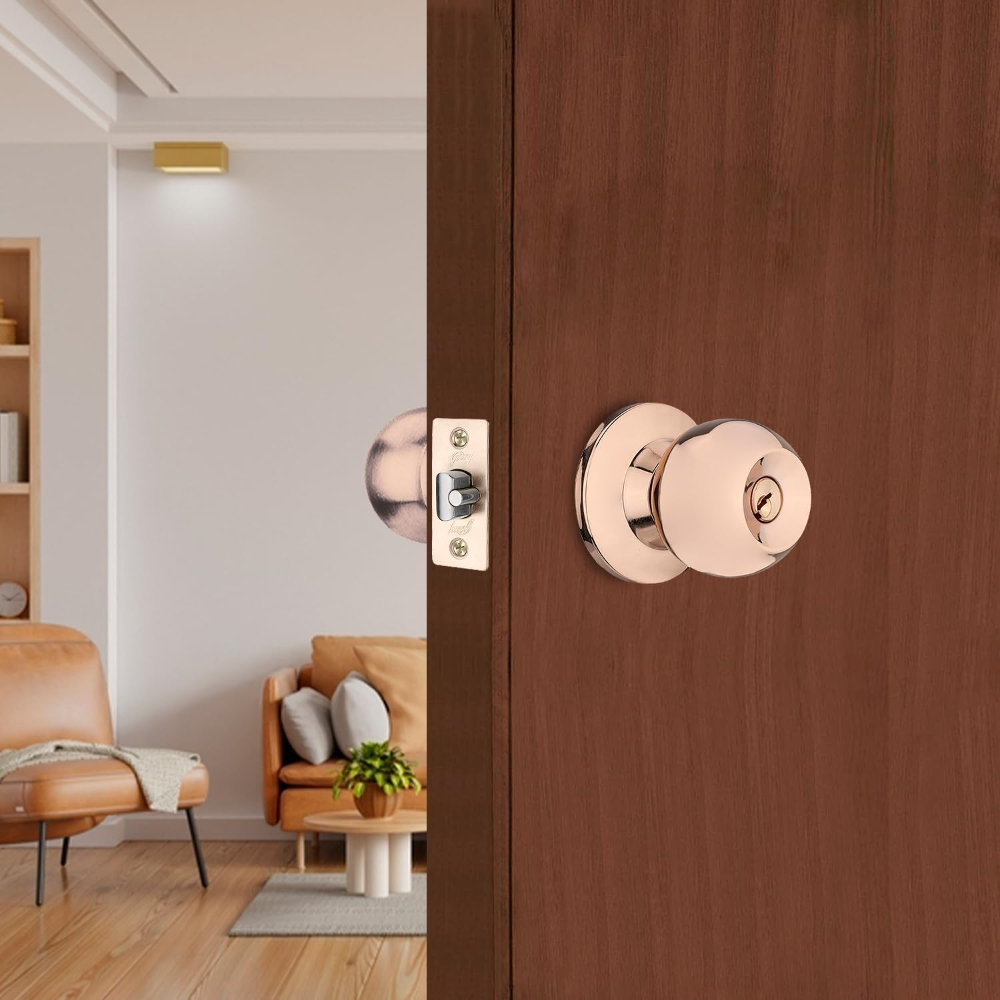 Godrej Cylindrical Lock| With 3 Keys I Suitable for Bedroom Doors &Inter-Connected Doors for Commercial Space | Backset 60mm | Door Thickness 32mm to 45mm | Rose Gold Finish | 5 years warranty